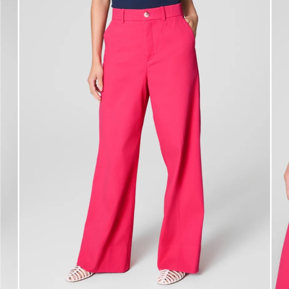 SPANX Supersmooth Stretch Twill Wide Leg Pants in Vibrant Pink - Picture 2 of 6